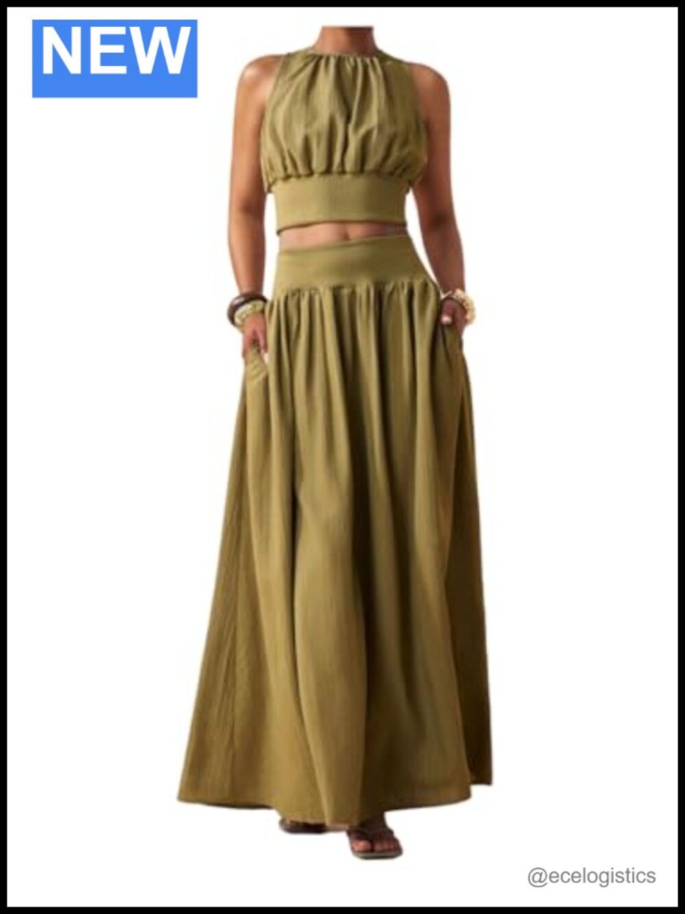 2 Piece Skirt Set Halter Crop Top Maxi Flowy Matching Set Boho Vacation Outfit